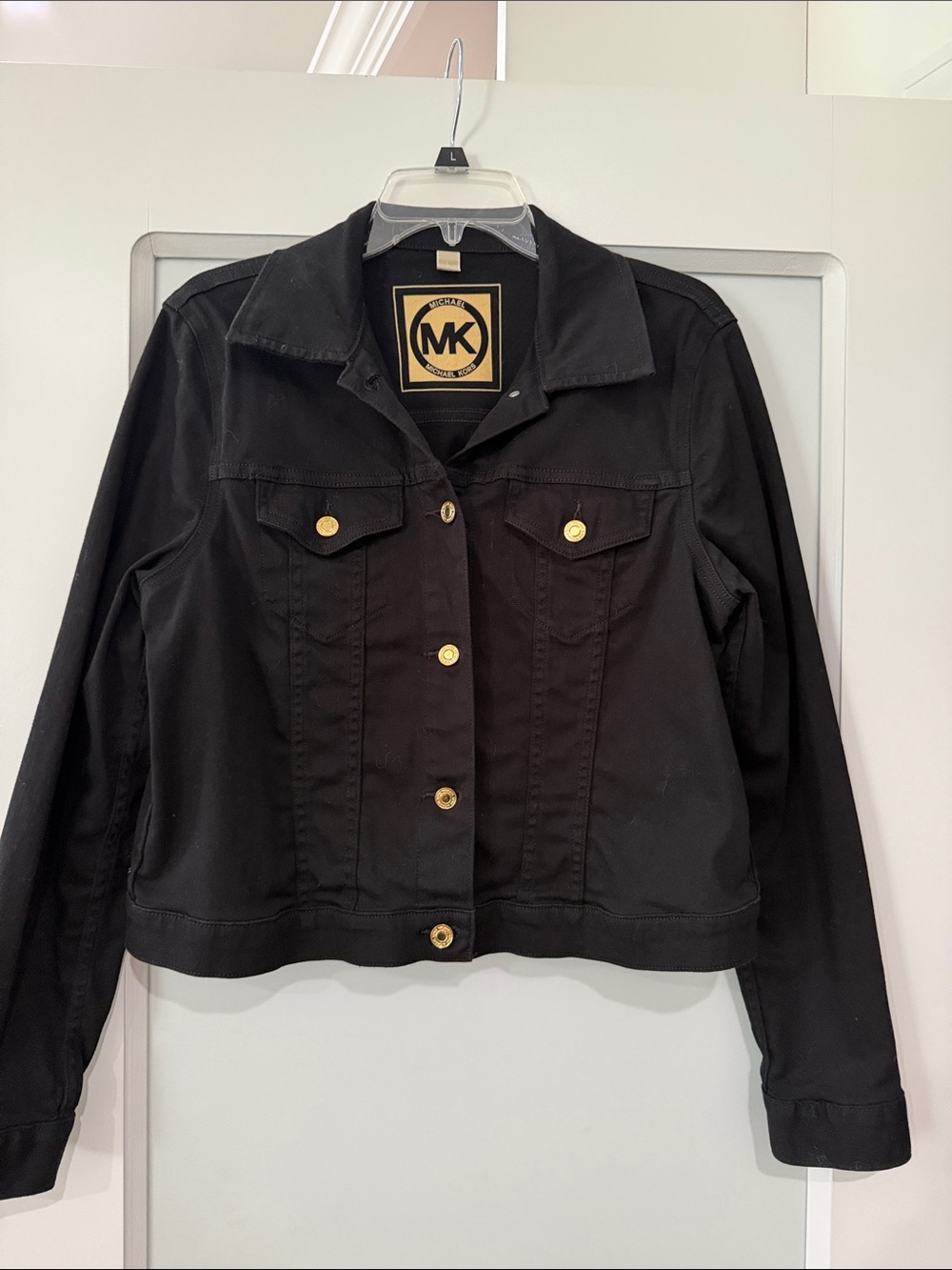 Michael Kors Black Jean Jacket with Gold Buttons- Women’s Large